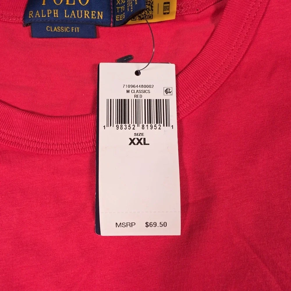 NWT Polo Ralph Lauren Jersey T-Shirt Mens 2XL Red Madras Patchwork Classic Fit